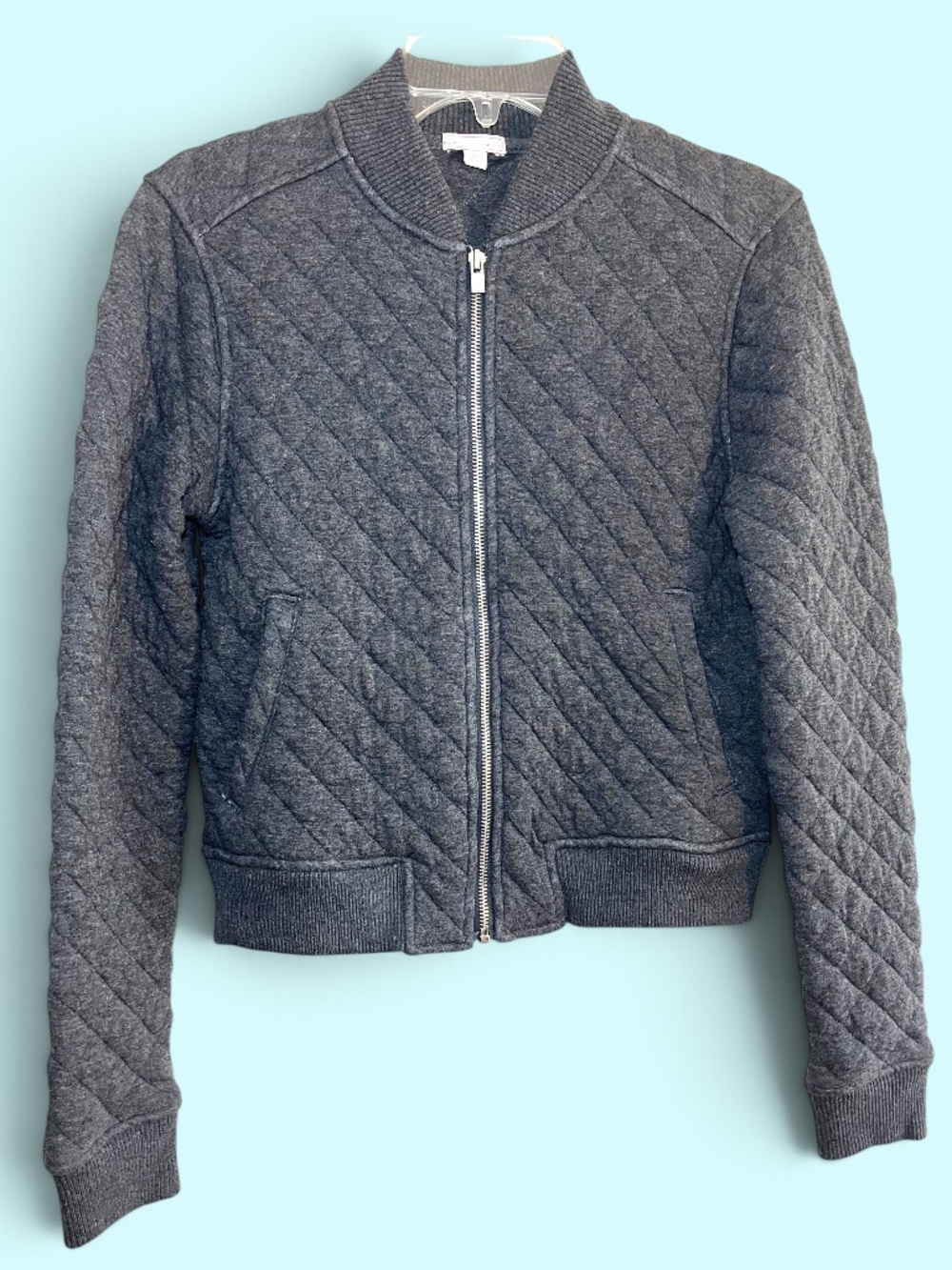 Gap Charcoal Diamond Cotton Blend Quilted Bomber Jacket Size Small